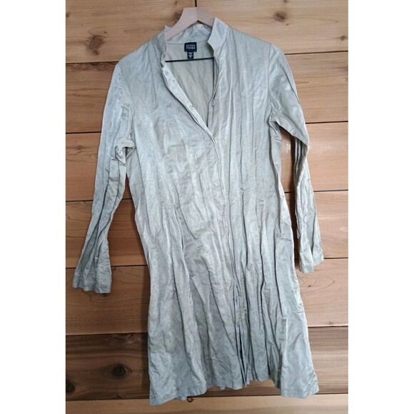 Eileen Fisher Metallic Crinkle Jacket Duster Cardigan Beige Lagenlook Sz Medium - Picture 1 of 6